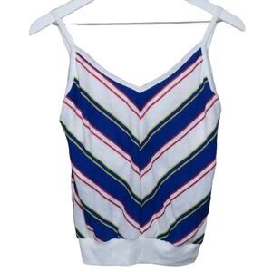 Vintage Chevron Pattern Primary Colors Tank Top Built In Bra Made in USA - Women